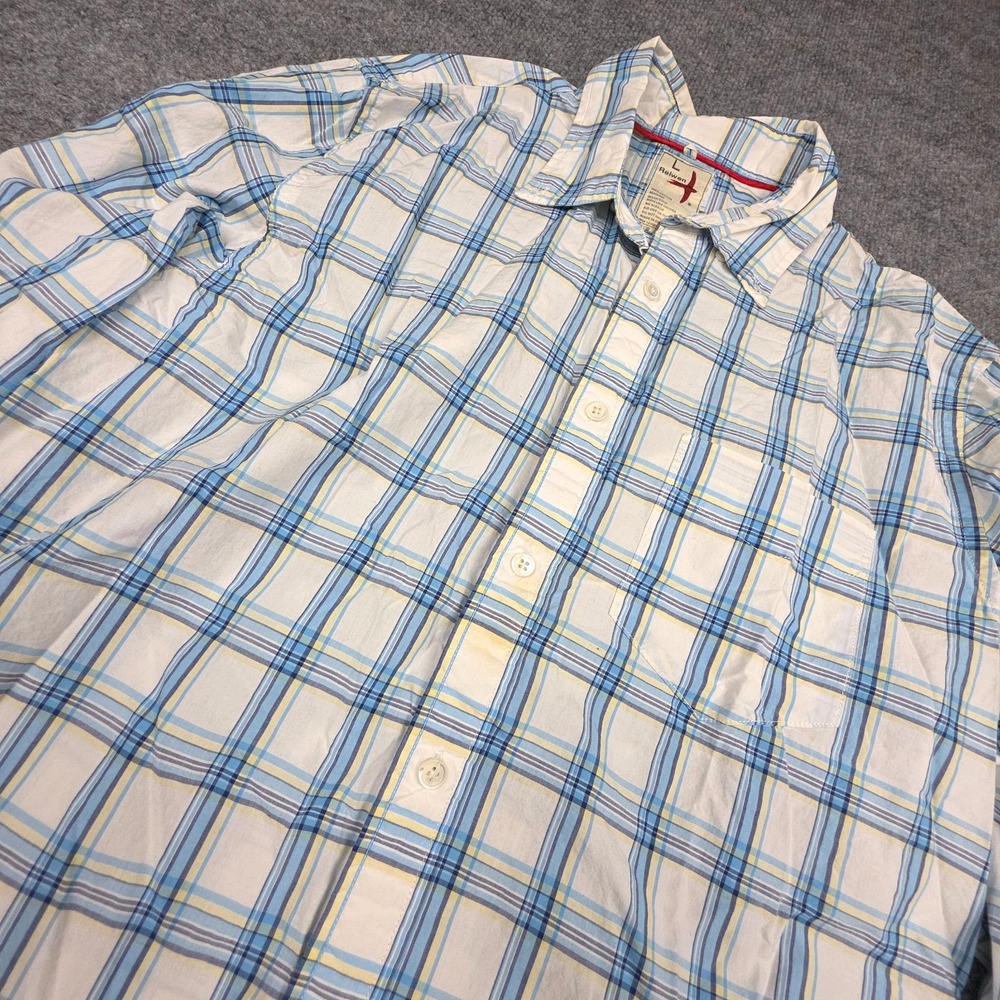 Relwen Button Up Shirt Men's Large Blue White Plaid Lightweight Cotton ***